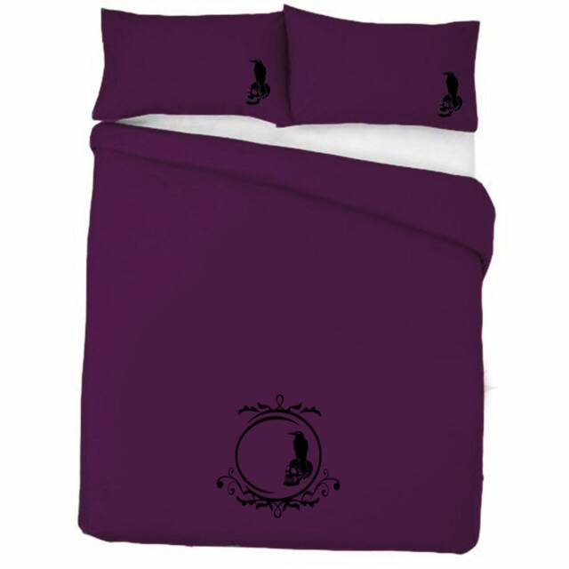 Gothic Purple With Black Raven & Skull Duvet Cover Bedding in Double Or King - image 1