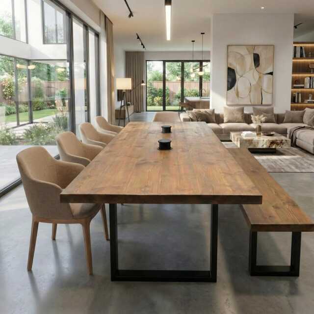 Brigg Dining Table Wooden Rustic Industrial Straight Edge Sq Frame Legs Wood Cotswold - image 1