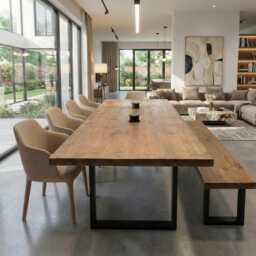 Brigg Dining Table Wooden Rustic Industrial Straight Edge Sq Frame Legs Wood Cotswold
