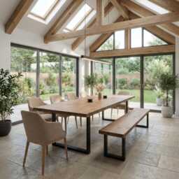 Brigg Dining Table Wooden Rustic Industrial Straight Edge Sq Frame Legs Wood Cotswold - thumbnail 2