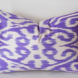Violet White Silk Ikat Pillow Cover Handmade Uzbek Cushion - thumbnail 4