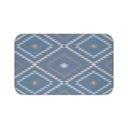 Plush Bath Mat, Southwestern Geometric, Denim Blue Beige, Desert Cowboy Rug, Western Bathroom Decor, Modern Boho Rug - thumbnail 4
