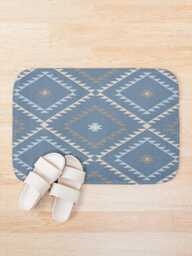 Plush Bath Mat, Southwestern Geometric, Denim Blue Beige, Desert Cowboy Rug, Western Bathroom Decor, Modern Boho Rug