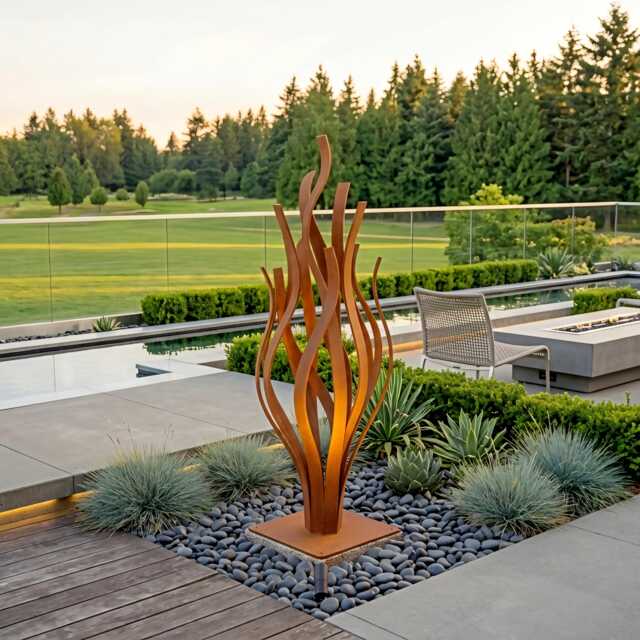 Rustic Metal Flame Sculpture Abstract Steel Art For Garden - image 1