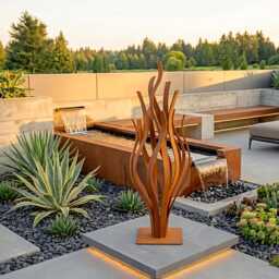Rustic Metal Flame Sculpture Abstract Steel Art For Garden - thumbnail 3