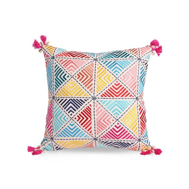 Embroidered Pillow Cover, Multicoloured, Handmade, Bohemian, Peruvian, 16x16 Inches - image 1
