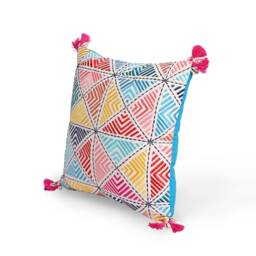 Embroidered Pillow Cover, Multicoloured, Handmade, Bohemian, Peruvian, 16x16 Inches - thumbnail 2