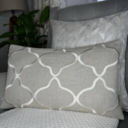 "Natural Beige - Embroidered Cushion Cover Throw Pillow Double Sided Designer Clarke & Leyla Fabric Size 12"" X 20" - thumbnail 1