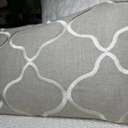 "Natural Beige - Embroidered Cushion Cover Throw Pillow Double Sided Designer Clarke & Leyla Fabric Size 12"" X 20" - thumbnail 3