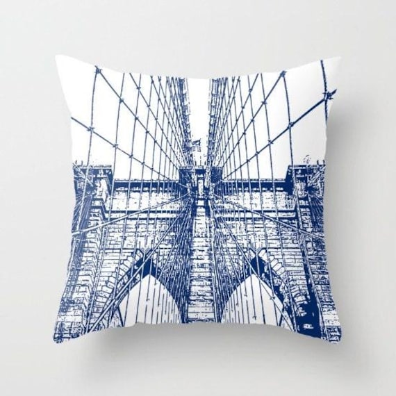 Brooklyn Bridge, Pillow Home Decor, Blue, Modern, Urban Decor, New York City, Accent Pillow, Decorative Pillow, Travel Decor, Dorm - image 1