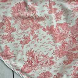 Red Toile Tree Skirt, Chinoicery Skirtrt, Red Christmas, French Country Christmas Decor - thumbnail 3