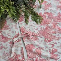 Red Toile Tree Skirt, Chinoicery Skirtrt, Red Christmas, French Country Christmas Decor - thumbnail 2