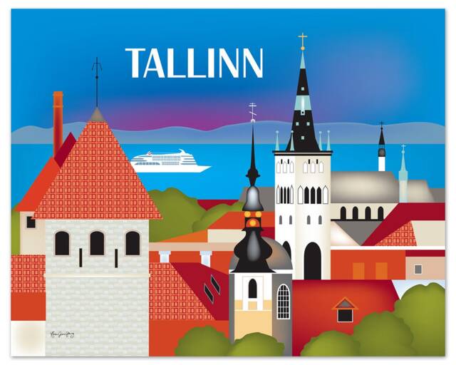 Tallinn Skyline Print, Wall Art, Estonia Travel Retro Art Poster, Canvas Art - Style E8-O-Tall - image 1