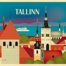 Tallinn Skyline Print, Wall Art, Estonia Travel Retro Art Poster, Canvas Art - Style E8-O-Tall - thumbnail 2