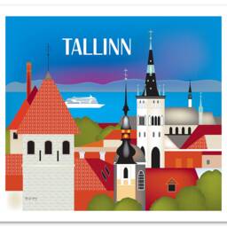 Tallinn Skyline Print, Wall Art, Estonia Travel Retro Art Poster, Canvas Art - Style E8-O-Tall - thumbnail 3