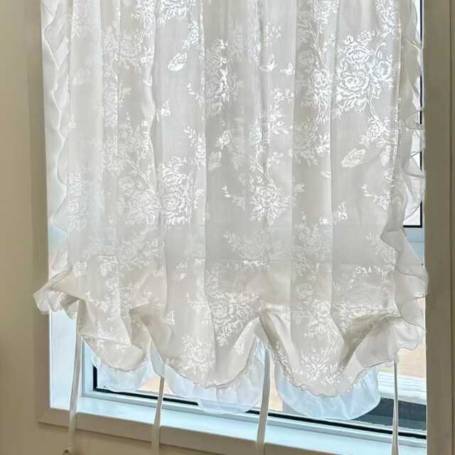 Romantic Chiffon Ruffle Tie-Up Curtain Adjustable Cafe Curtain - image 1