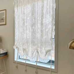 Romantic Chiffon Ruffle Tie-Up Curtain Adjustable Cafe Curtain - thumbnail 4