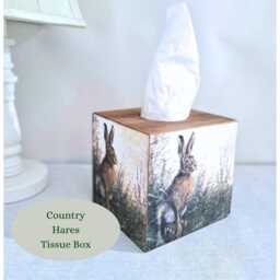 Country Hare Wooden Tissue Cover, Luxury Pine Box, Wildlife Home Decor - thumbnail 2