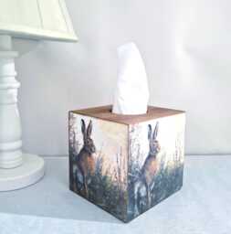 Country Hare Wooden Tissue Cover, Luxury Pine Box, Wildlife Home Decor - thumbnail 1
