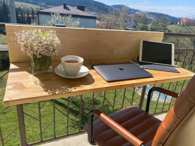 Solid Oak Outdoor Balcony Desk Slim Timber Table - image 1