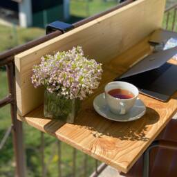Solid Oak Outdoor Balcony Desk Slim Timber Table - thumbnail 2