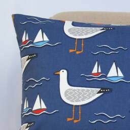 By The Sea Gull Xl Rectangular Cushion Cover. Navy Blue Nautical Inspired Seagull & Yacht Boat Print. 23X15 - thumbnail 3