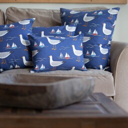 By The Sea Gull Xl Rectangular Cushion Cover. Navy Blue Nautical Inspired Seagull & Yacht Boat Print. 23X15 - thumbnail 2