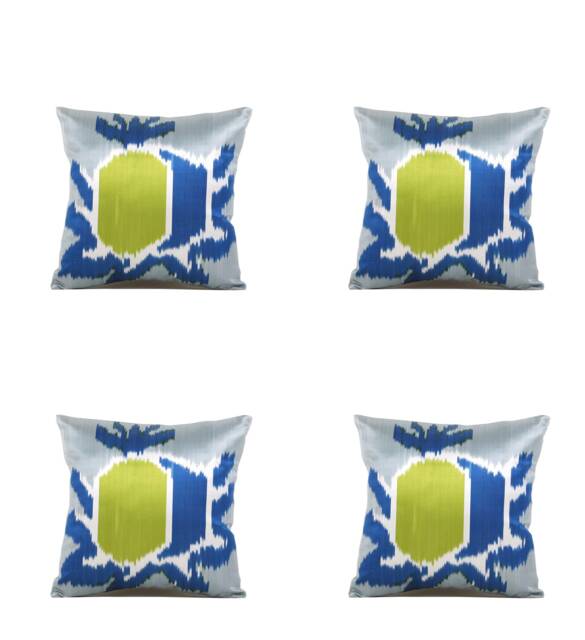 Set Of 4 Pcs, Ikat Pillow Cover, Silk & Cotton Pillow, 15.75 - image 1