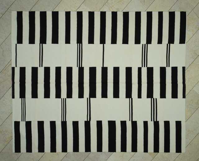 Striped Turkish Kilim Rug Brown & White Flat Woven Scandinavian Style Rugs 8x10 - image 1