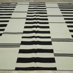 Striped Turkish Kilim Rug Brown & White Flat Woven Scandinavian Style Rugs 8x10 - thumbnail 3