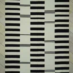 Striped Turkish Kilim Rug Brown & White Flat Woven Scandinavian Style Rugs 8x10 - thumbnail 2