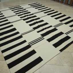 Striped Turkish Kilim Rug Brown & White Flat Woven Scandinavian Style Rugs 8x10 - thumbnail 4