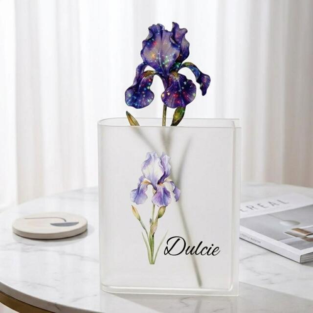Custom Book Vase, Hologram Galaxy Flower Decor, Personalized Birth Acrylic Container - image 1