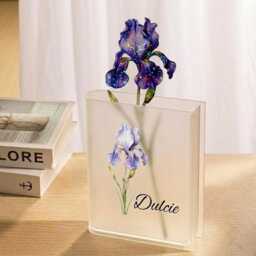 Custom Book Vase, Hologram Galaxy Flower Decor, Personalized Birth Acrylic Container - thumbnail 2