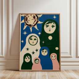 Matryoshka Doll Poster - Celestial Folk Art Illustration Russian Nesting Dolls Print - thumbnail 1