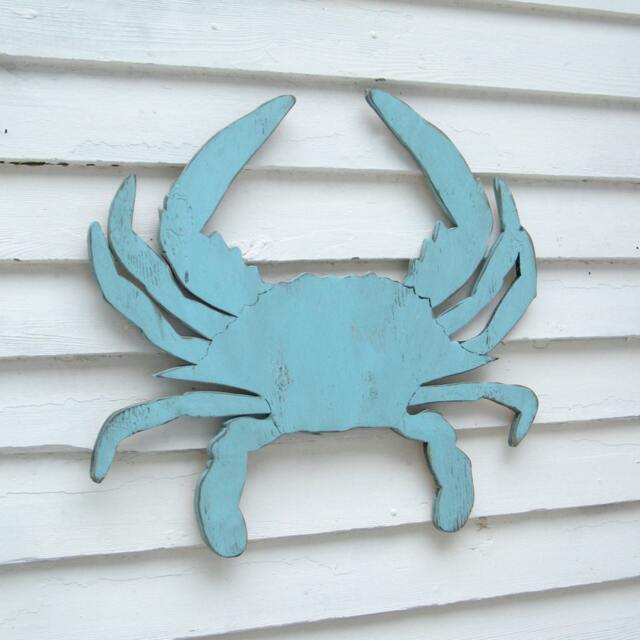 Blue Crab Decor Coastal Wall Supersized Art Wooden Customize With Lettering Nautical - image 1