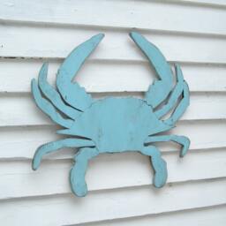 Blue Crab Decor Coastal Wall Supersized Art Wooden Customize With Lettering Nautical - thumbnail 1