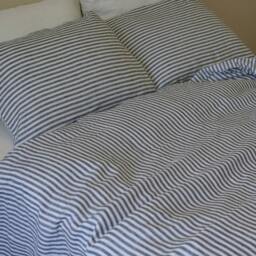 Slate Gray & White Striped Duvet Cover, Striped Linen Bedding, Dorm Queen King Twin Bedding - thumbnail 3