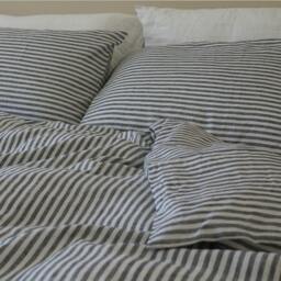 Slate Gray & White Striped Duvet Cover, Striped Linen Bedding, Dorm Queen King Twin Bedding - thumbnail 2