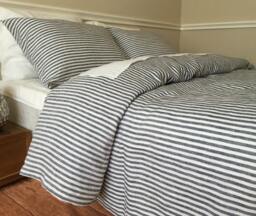 Slate Gray & White Striped Duvet Cover, Striped Linen Bedding, Dorm Queen King Twin Bedding