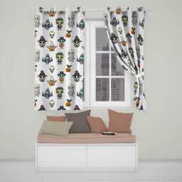 Cute Halloween Characters Pumpkin Bat Ghost Seamless Pattern Readymade Eyelet Ring Top Thermal 100% Blackout Curtains