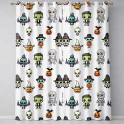 Cute Halloween Characters Pumpkin Bat Ghost Seamless Pattern Readymade Eyelet Ring Top Thermal 100% Blackout Curtains - thumbnail 2
