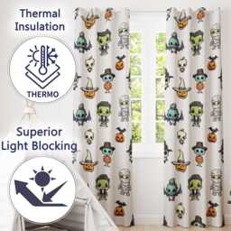 Cute Halloween Characters Pumpkin Bat Ghost Seamless Pattern Readymade Eyelet Ring Top Thermal 100% Blackout Curtains - thumbnail 3