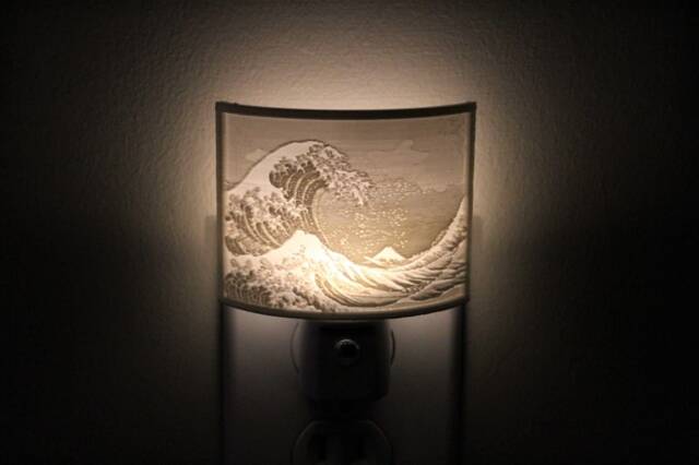 Kanagawa Wave Lithophane Night Light - Japanese Art Plug-In Lamp - image 1