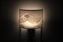 Kanagawa Wave Lithophane Night Light - Japanese Art Plug-In Lamp - thumbnail 1