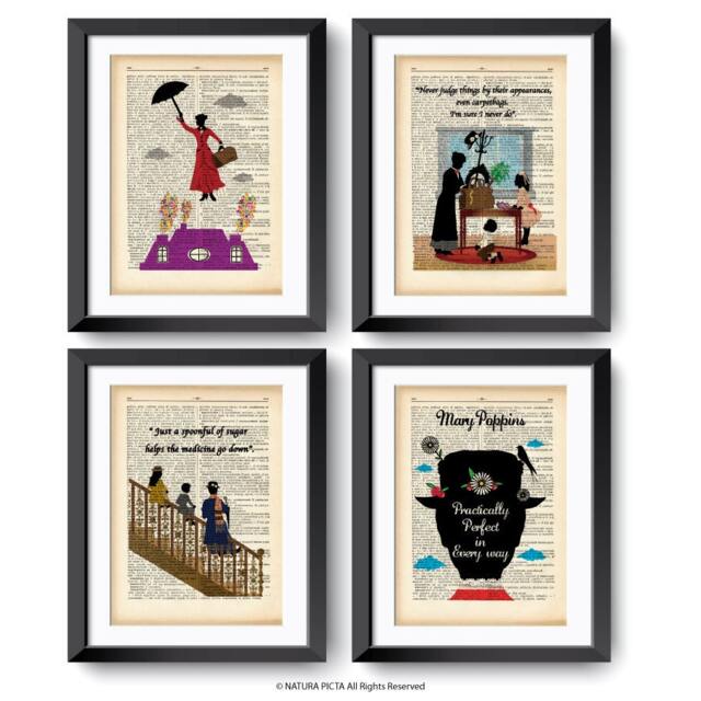 Set Di 4 Stampe Mary Poppins Su Pagine Dizionario-Decorazione Parete-Mary Poppins-Regalo Per Lei-Idea Regalo-Regalo Mamma-Naturapicta - image 1