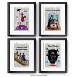 Set Di 4 Stampe Mary Poppins Su Pagine Dizionario-Decorazione Parete-Mary Poppins-Regalo Per Lei-Idea Regalo-Regalo Mamma-Naturapicta - thumbnail 3
