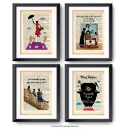 Set Di 4 Stampe Mary Poppins Su Pagine Dizionario-Decorazione Parete-Mary Poppins-Regalo Per Lei-Idea Regalo-Regalo Mamma-Naturapicta - thumbnail 1