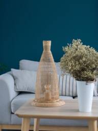 Handmade Woven Bamboo Table Lamp - Rustic Tall Basket & Rattan Base - thumbnail 1