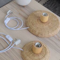 Handmade Woven Bamboo Table Lamp - Rustic Tall Basket & Rattan Base - thumbnail 4